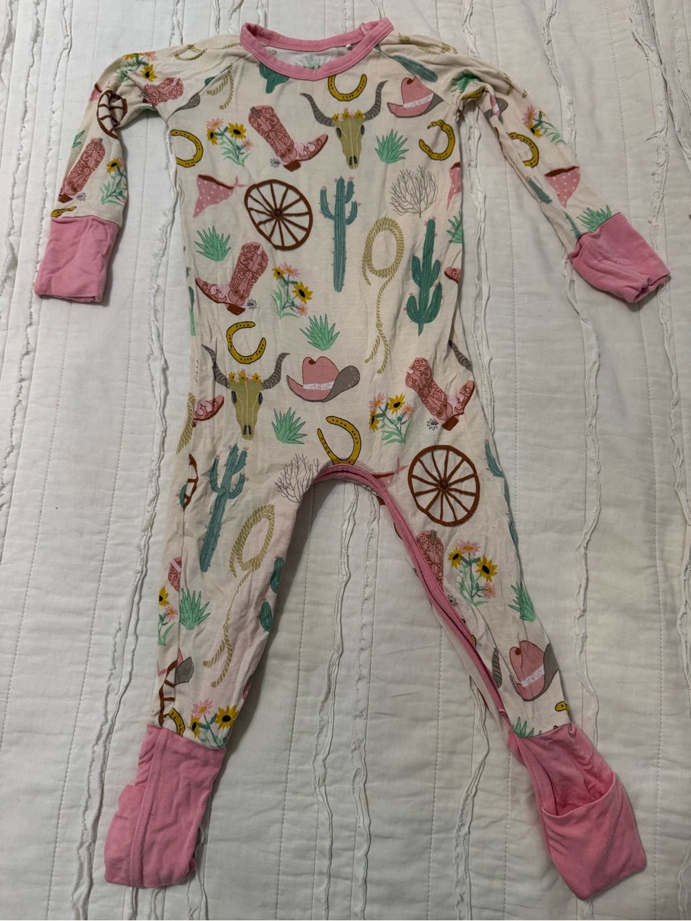 Little Sleepies Pink Western Cactus & Cowboy Print Footie 6-12 mths